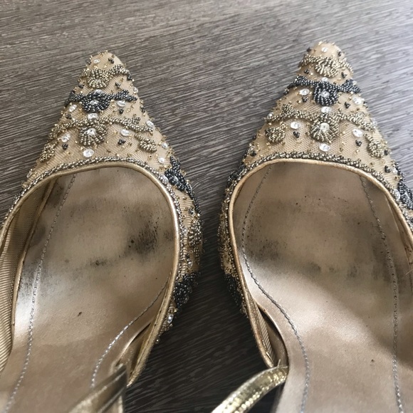 Rene Caovilla Gold Beaded Sling Back Heel Sz 7 - Picture 4 of 7